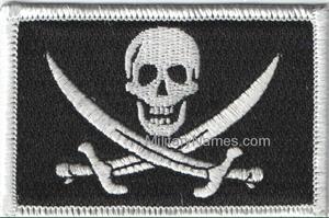 Calico Jack  on White on BLACK FABRIC w/ Hook  Fastener